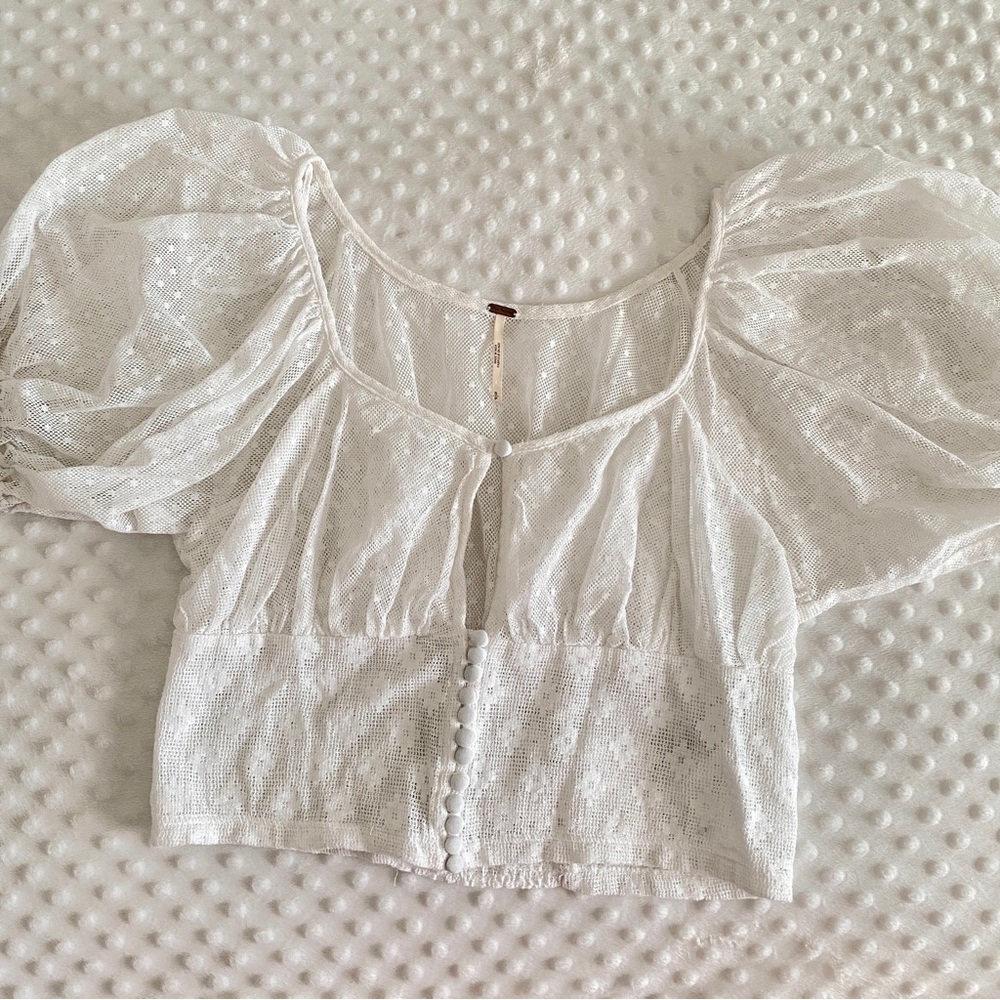 White Sheer Milkmaid Short Sleeve Blouse